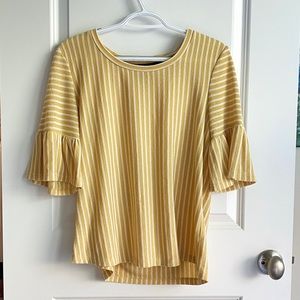 W5 | Stripped Yellow Shirt | Blouse | Stripes | Yellow | Circular Flounce Sleeve
